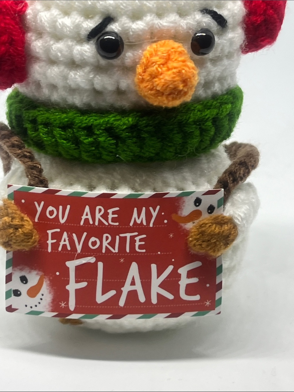 Hand Crafted White Snowman with Red Ear Muffs and Green Scarf - Picture 5 of 12